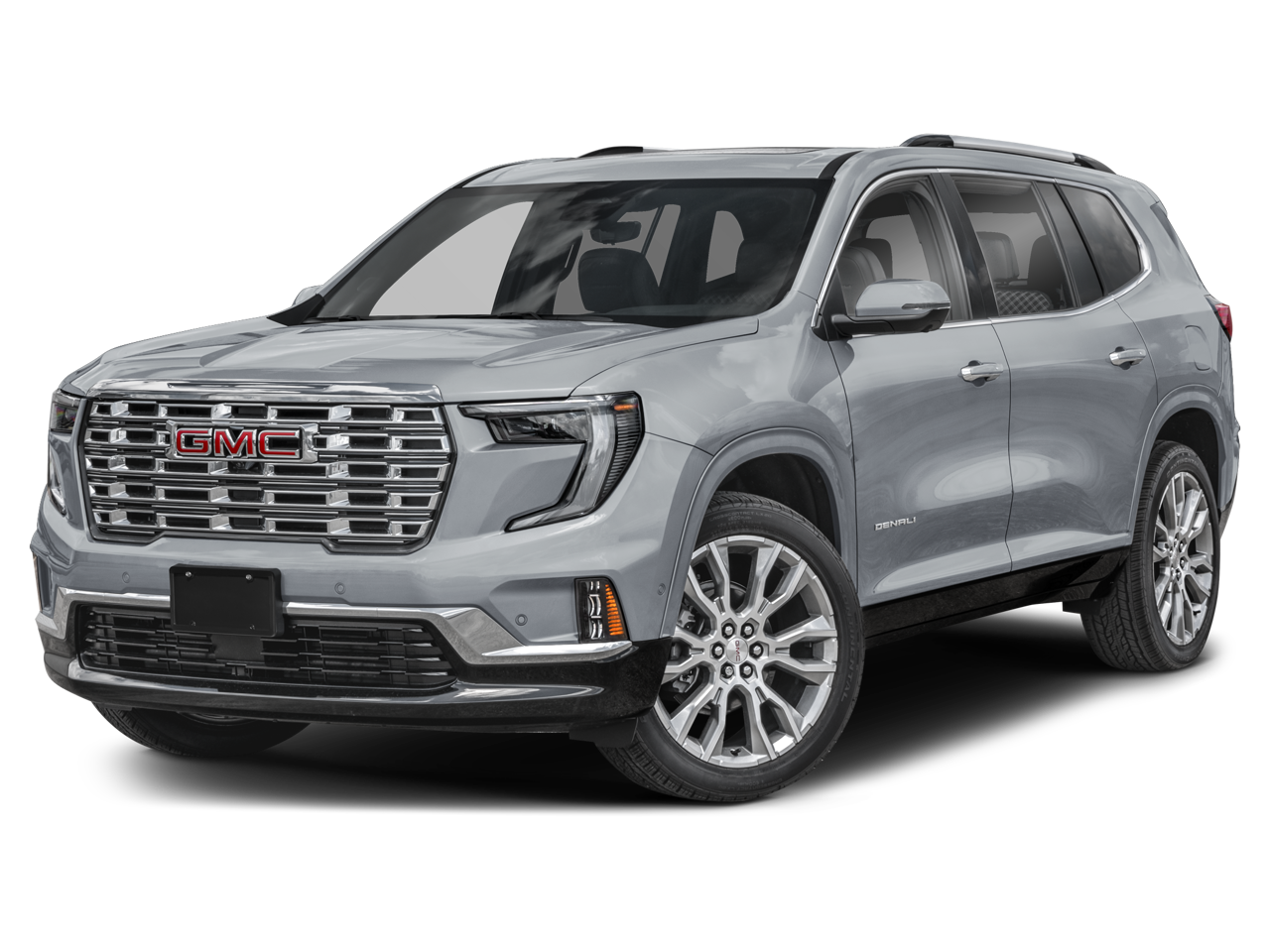 2026 GMC Acadia Denali in Glacier White Tricoat — front three-quarter view